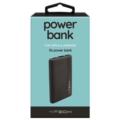 4Tech 5000mAh Power Bank with USB-A to USB-C Cable